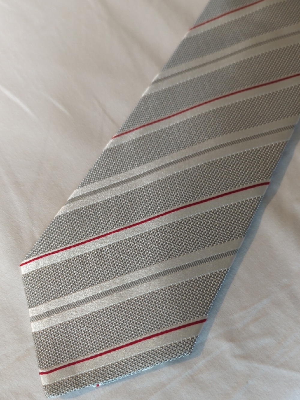 Kiton Silver Tie with Red Stripe Accent